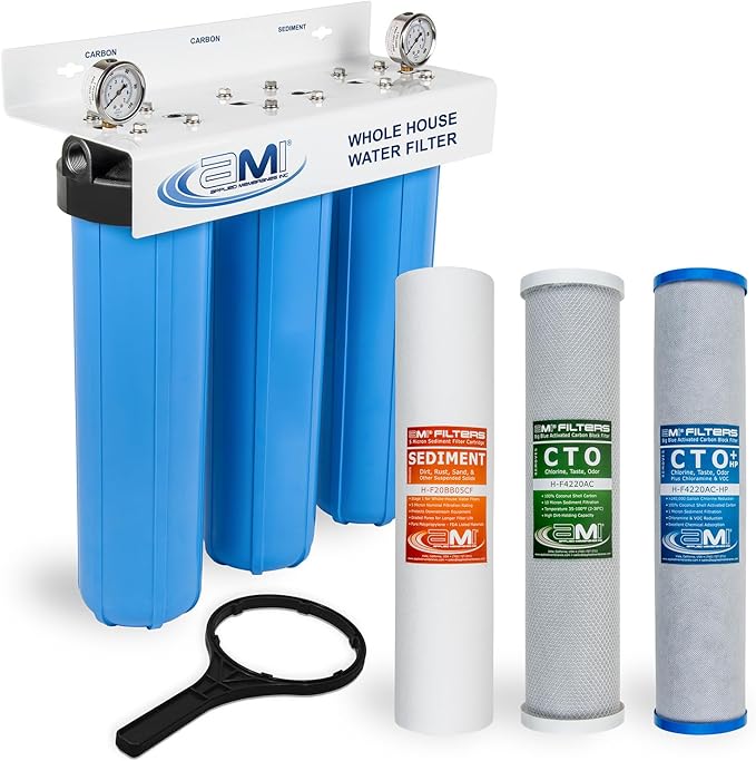 Applied Membranes Inc. 3-Stage Whole-House Water Filter System with 20-Inch Sediment and Carbon-Block Filters