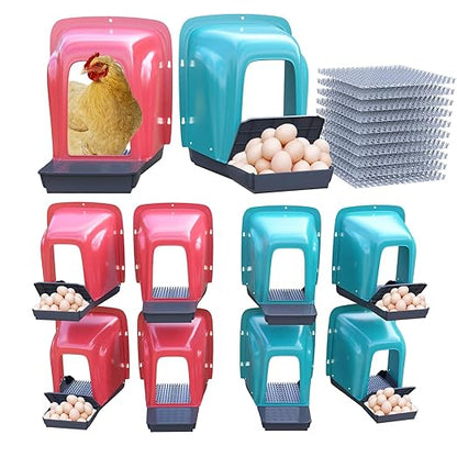 Nesting Boxes for Chickens - 10 Pack Roll Away Nesting Boxes Chicken Coop with Perch, Durable Plastic Chicken Laying Box with Pull Out Egg Tray, Poultry Farm & Hen House Accessories