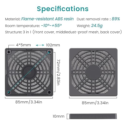 Wathai 80MM PC Fan Dust Filter Cover Computer Mess 4 Pack
