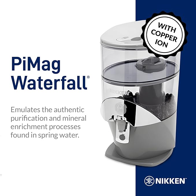 Nikken - PiMag Waterfall System - Advanced Ionic Filtration, Copper Particles, Chlorine & Lead Reduction, pH Balance, Fresh Drinking Water - 1 Unit
