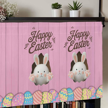 Pink Easter Curtain Valances for Windows, Kitchen Valance Window Treatment, Easter Bunny Eggs Spring Cartoon Farmhouse Wood Grain Light Filter Block Curtains for Bathroom/Bedroom/Living Room 42''x18''