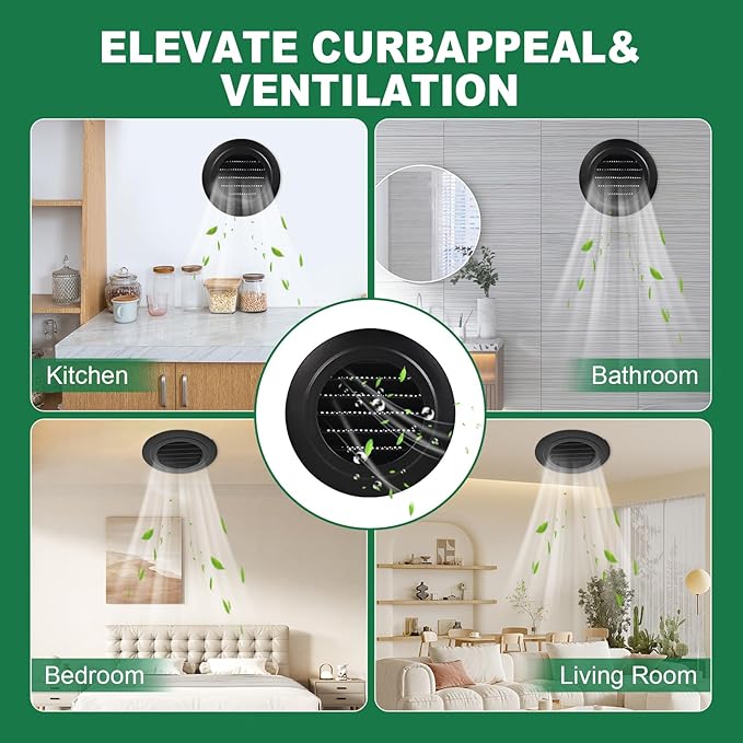 Soffit Vents 6 Inch, Round Exhaust Air Vent Cover with Built-in Fly Screen for Bathroom Kithchen Office Home, Black 1P 150mm