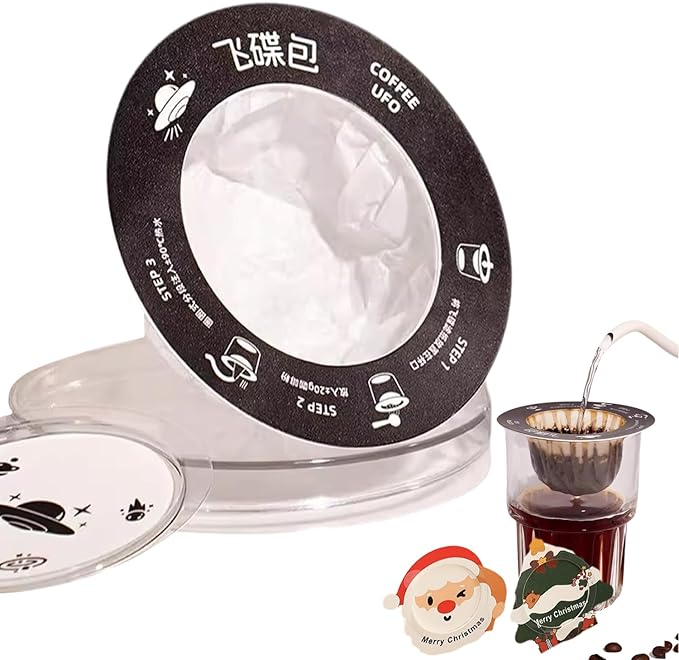 UFO Coffee Filter Paper Bag, Portable Hanging Ear Drip Coffee Bag, Single Serve Disposable Pour Over Filter Bag for Camping, Travel, Office, Home, No Adhesive, 16pcs (UFO)