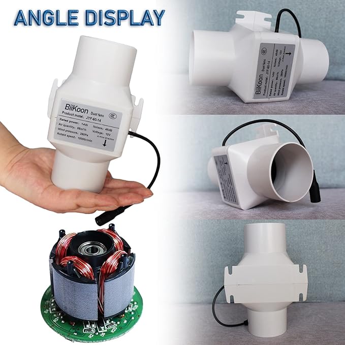 Small Inline Duct Fan 12V 2.36 Inch 60Mm Ventilation Exhaust Booster 14W 58 Cfm Intake Extractor Blower for Carbon Filter Grow Tent Room (Color : Adjustable Speed, Size : 14w)