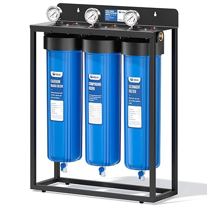 HQUA WF3-02 3-Stage Free-Standing Whole House Water Filtration System, Reduces Heavy Metals (Lead, Mercury, Copper, Nickel, Chromium), Chloramine, Sediment, Odor, and VOC’s