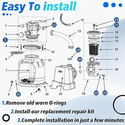 Sand Filter Pump O-Ring Replacement Kit (12-Piece) - Compatible with Intex/Krystal Clear Models 26641EG, 28645EG & Part 25013 Air Release Valve - Pool Filter Gasket Seals Set