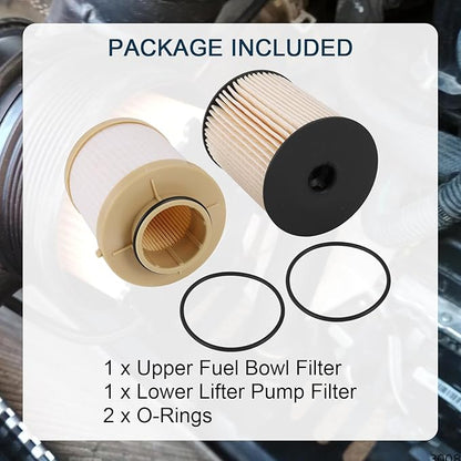 CARMOCAR FD4617 Diesel Fuel Filter replacement for 2008 2009 2010 Ford 6.4L F250 F350 F450 F550 Super Duty includes lower lifter pump and upper fuel bowl filter FD-4617 3C346731AA 3C346731AB