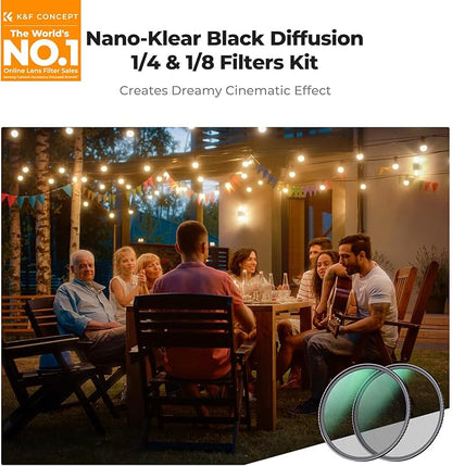 K&F CONCEPT 82mm Black Diffusion 1/4 & 1/8 Filters Kit Mist Cinematic Effect Filters Set with Multi-Layer Coated for Camera Lens - K Series