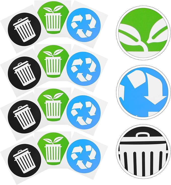 Zerodeko 12pcs Garbage Sorting Stickers for Trash Can Self-Adhesive Recycling Labels for Home Use Decals for Easy Waste Classification