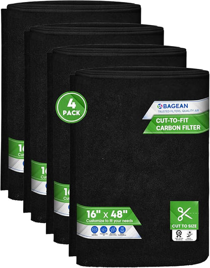 Cut to Fit Activated Carbon Filter Sheet 16” x 48” - Activated Carbon Air Filter for Air Purifiers Window AC Air Vent And More - Charcoal Filters Absorb Odors & Freshens the Air (4-Pack)