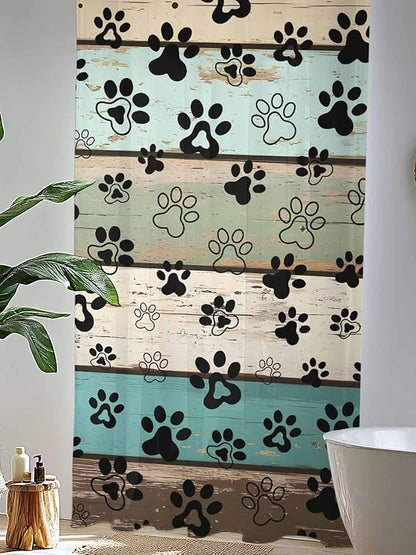 Sheer Curtains 84 Inches Long, Sage Green Brown Paw Prints Semi Sheer Curtains Light Filtering Window Treatment, Vintage Farmhouse Wooden Grain Privacy Voile Drapes for Living Room Bedroom 52x84 Inch