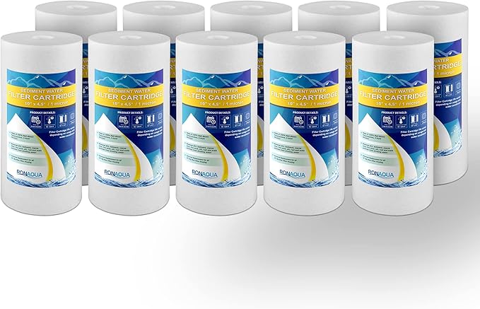 Ronaqua 10" x 4.5" Big Sediment Replacement Water Filter Cartridge, 1 Micron, NSF Certified, for Whole House, Compatible with RFC-BBSA, W15-PR, WFHD13001B, GXWH35F, HF45-10BLBK10PR and AP817, 10 Pack