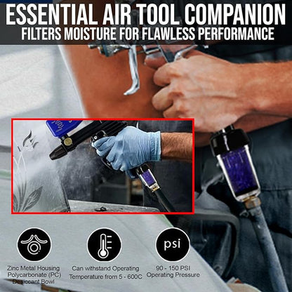 LEMATEC Compressed Air Dryer with Desiccant Filter System - Removes Oil, Water & Moisture for Pneumatic Tools, HVLP Paint Spray Guns - 150 PSI, 22 CFM Flow Rate - 3/8"