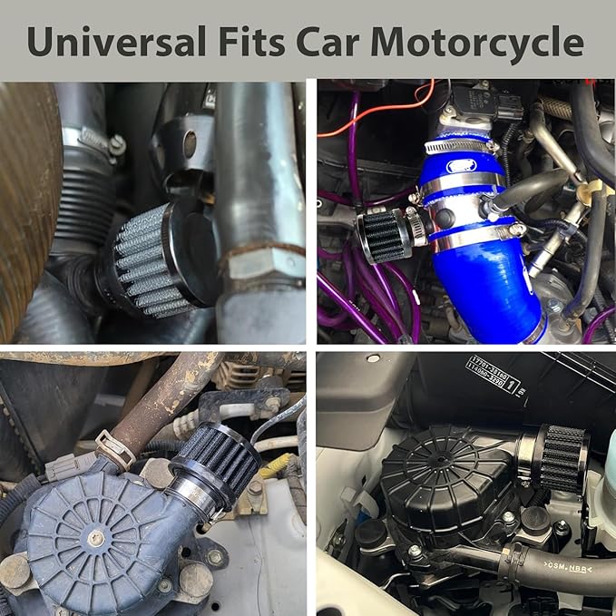 Air Intake Filter - 1" Universal Breather Filter, Automotive Cold Air Filter, Car Valve Cover Oil Breather Turbo Vent Crankcase Cleaner Accessory, Fits Car Motorcycle (Black)