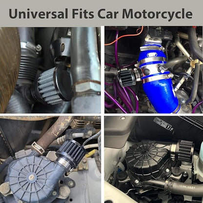 Air Intake Filter - 1" Universal Breather Filter, Automotive Cold Air Filter, Car Valve Cover Oil Breather Turbo Vent Crankcase Cleaner Accessory, Fits Car Motorcycle (Black)