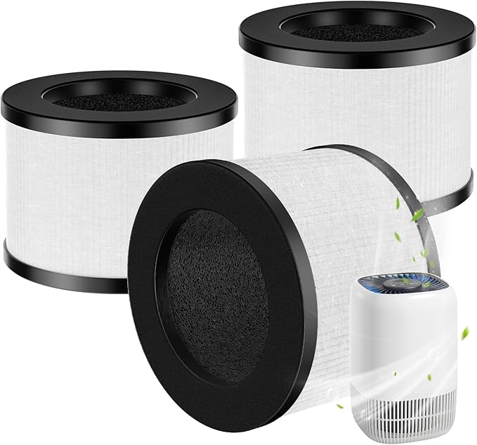 3 Pack DH-JH12 Replacement Filter Compatible with VOOPNU DH-JH12 Air Purifier, ToLife TZ-K1 Air Puri-fier, MK01 MK06, and FreAire KN6391 Air Purifiers, 3-in-1 Filtration JH12 Replcement Filter