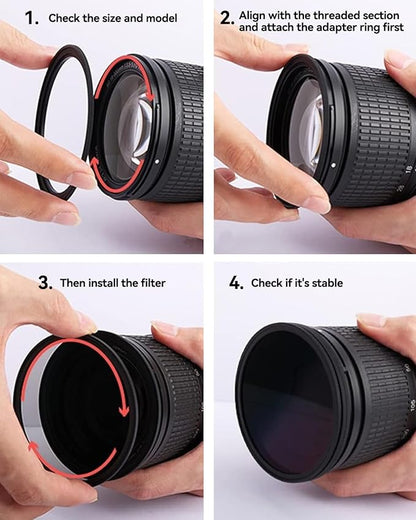 55-82mm Metal Step-Up/Down Ring Adapter Compatible with Mirrorless Cameras DSLR Lens, UV CPL ND Filter Thread Converter, Black