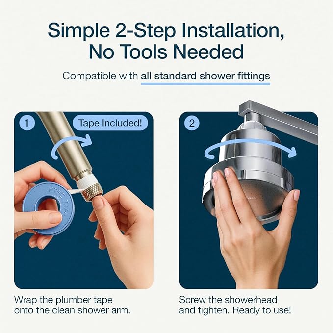 MyHalos® Filtered Shower Head for Hard Water Filter - High Pressure, Removes Chlorine - Shower Head Filter for Hard Water Softener Showerhead, Easy Install, For Hair & Skin, Filtering (Brushed Metal)
