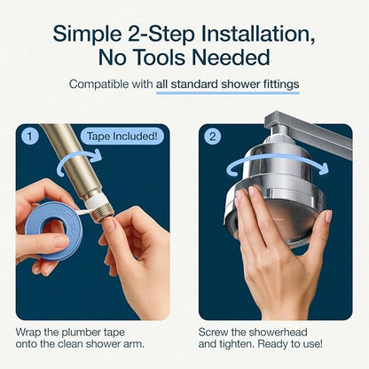 MyHalos® Filtered Shower Head for Hard Water Filter - High Pressure, Removes Chlorine - Shower Head Filter for Hard Water Softener Showerhead, Easy Install, For Hair & Skin, Filtering (Brushed Metal)
