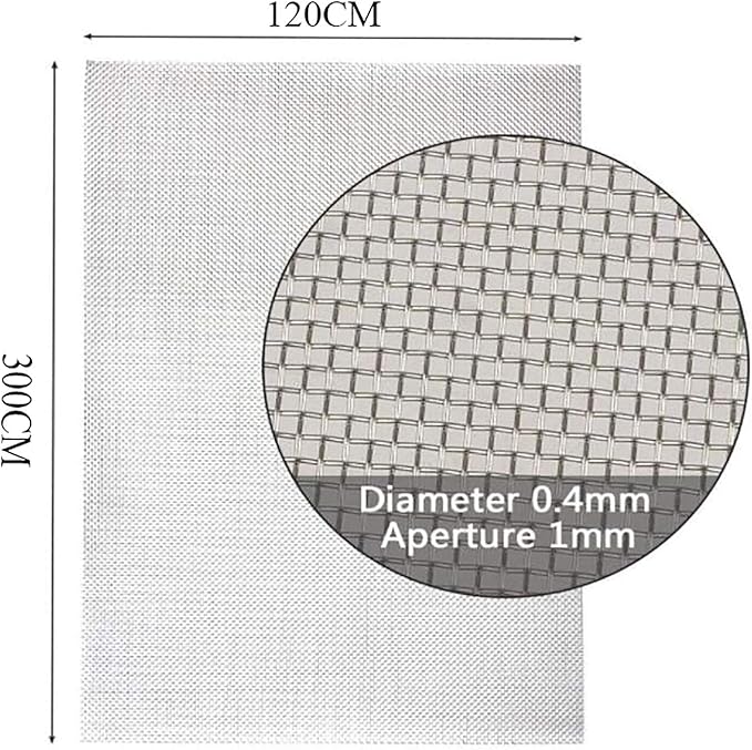 KISKIS 304 Stainless Steel Woven Wire Mesh, Wire Mesh Window Screen Mesh, Prevent Mouse Mice Snakes Hornets Rodents Entering,Easy to Cut and Install,120X300CM47X118INCH