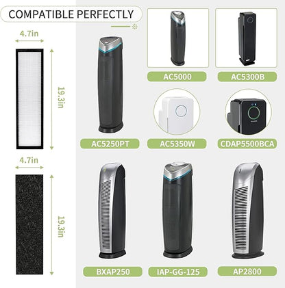 Filter C FLT5000 Filter Compatible with Germ-Guardian True Hepa Filter Air Puri-fier AC5250PT AC5000E AC5300B AC5350W, 2 HEPA and 6 Pre-Filter