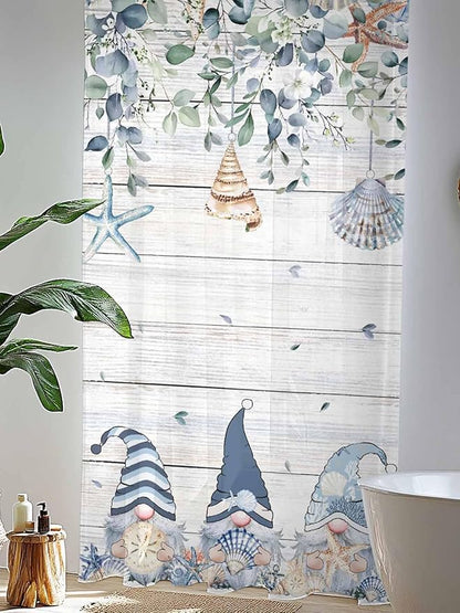 Sheer Curtains 84 Inches Long, Coastal Eucalyptus Leaf Semi Sheer Curtains Light Filtering Window Treatment, Ocean Blue Gnomes Starfish Wood Grain Privacy Voile Drapes for Living Room 52x84 Inch