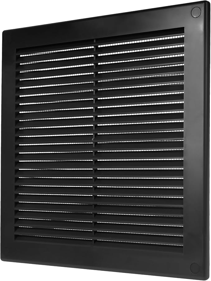Repa Market 10 x 10 Inch (Outer) Black Square Air Vent Cover - Pack of 2 Plastic Fresh Air Intake Vent - AC Cover with Nylon Mesh Screen, Wall, Ceiling HVAC Return Air Register, Modern Soffit Vents