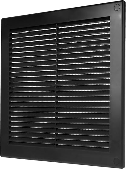 Repa Market 10 x 10 Inch (Outer) Black Square Air Vent Cover - Pack of 2 Plastic Fresh Air Intake Vent - AC Cover with Nylon Mesh Screen, Wall, Ceiling HVAC Return Air Register, Modern Soffit Vents