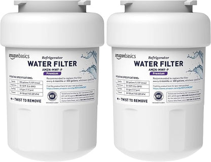 Amazon Basics Replacement GE MWF Refrigerator Water Filter Cartridge - Premium Filtration (Pack of 2)