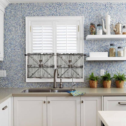 Vintage Gate Half Window Curtains 24 Inches Long, Farmhouse Wooden Grain Shabby Chic Door Window Treatment Curtain Drapes, Short Curtains Tiers for Kitchen Over Sink, 27.5"x24", 2 Panels