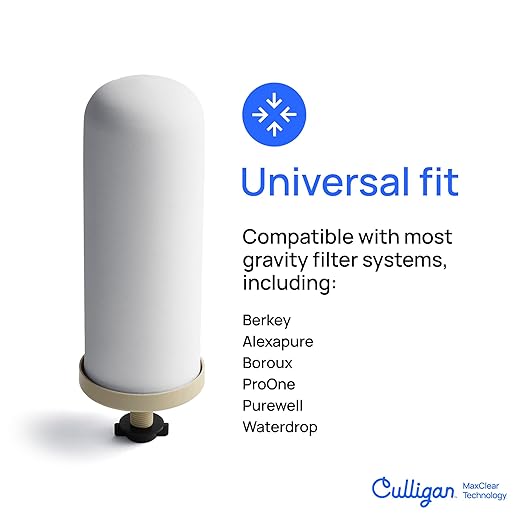 Culligan MaxClear 3 Gallon Gravity Water Filter System, Brushed Stainless-Steel Countertop Water Filter NSF/ANSI Certified to Reduce Microplastics, Lead & Total PFAS, with 3 Ceramic Filters