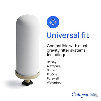Culligan MaxClear 3 Gallon Gravity Water Filter System, Brushed Stainless-Steel Countertop Water Filter NSF/ANSI Certified to Reduce Microplastics, Lead & Total PFAS, with 3 Ceramic Filters