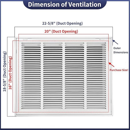20"W x 16"H [Duct Opening Size] Steel Return Air Filter Grille - Removable Face/Door for 1 inch Filters -HVAC Vent Cover Grill - White [Outer Dimensions: 22 5/8"W X 18 5/8"H]