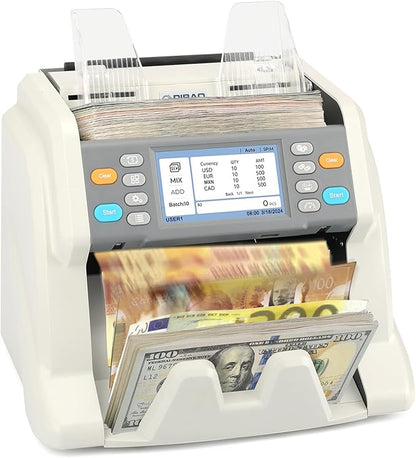 RIBAO MC-40 Mixed Denomination Money Counter, Business Grade Cash Counting Machine, CIS/UV/MT Counterfeit Detection, Muti Currency Bill Counter Printer Compatible Value Count