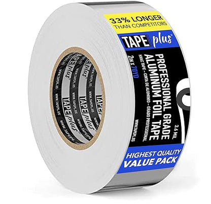 TapePlus Aluminum Foil Tape - HVAC & Ductwork Sealing with HVAC Tape - Metal Ductwork Insulation & Moisture Protection - Heat-Resistant Performance to 250°F - 2 in x 70 yd, Pack of 1, Silver