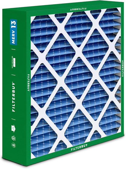 Filterbuy 21x21x5 Air Filter MERV 13 Optimal Smoke & Allergy Defense (4-Pack), Electrostatic Pleated HVAC AC Furnace Filters Replacement for Rheem, Ruud, & Protech (Actual Size: 20.63 x 20.63 x 4.38)