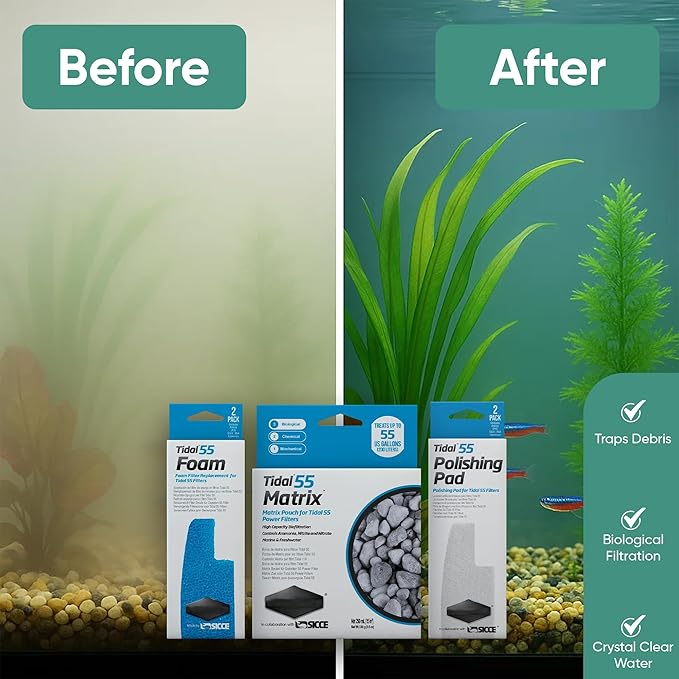 Tidal 55 Filter Maintenance and Replacement Filter Media Kit, Including Gokul Brands Aquarium Filter Media Bags (Tidal 55 Polishing Pads, 55 Foam Filter Sponge, 55 Matrix Bio Media)