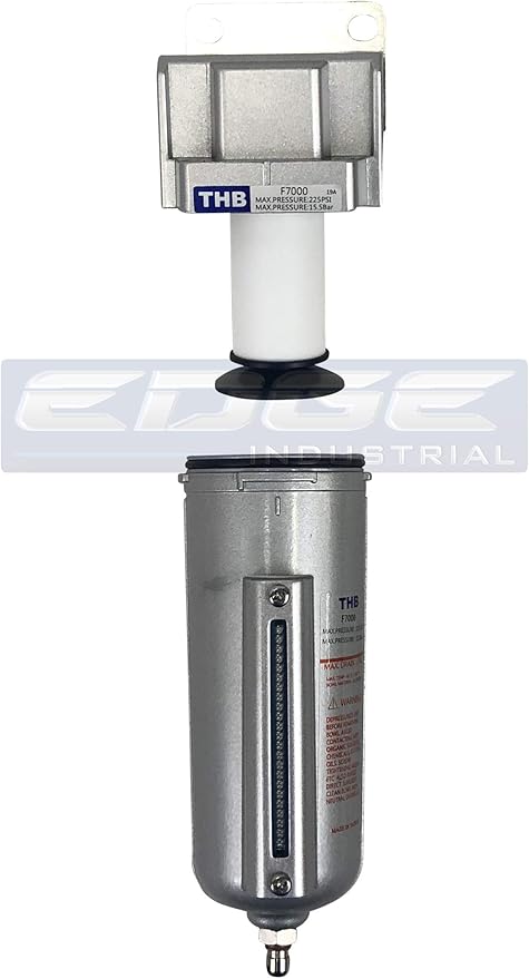 HEAVY DUTY INDUSTRIAL RATED HIGH FLOW PARTICULATE FILTER, IN-LINE WATER TRAP FOR COMPRESSED AIR LINE SYSTEMS, 5 MICRON WITH METAL BOWL (1/2" NPT, 5oz)