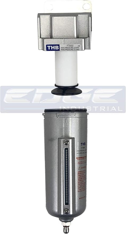 HEAVY DUTY INDUSTRIAL RATED HIGH FLOW PARTICULATE FILTER, IN-LINE WATER TRAP FOR COMPRESSED AIR LINE SYSTEMS, 5 MICRON WITH METAL BOWL (1/2" NPT, 5oz)