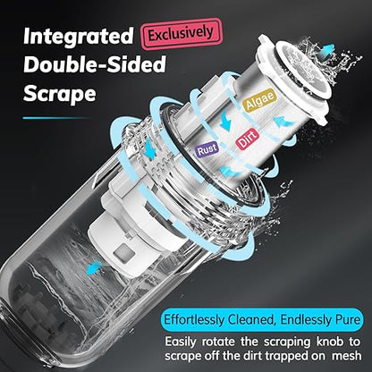 Spin Down Sediment Filters with Scraper, Well Water Filter System for House, Reusable Whole House Water Filter for Well Water, 300 Micron, 1" MNPT + 3/4" FNPT + 3/4" MNPT, BPA Free
