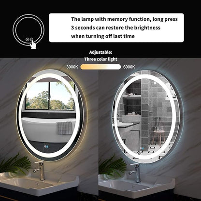 Illuminated Bathroom Mirror 800 x 800 MM Round LED Wall Mounted Vanity Mirror with Touch Sensor and Demister Pad Anti -Fog Makeup Mirror for Home Hotel IP44 Rated
