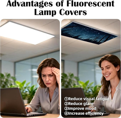 4 Pcs Fluorescent Light Covers - Classroom, Office 4 x 2 Feet Flame Retardant Magnetic Covers for Ceiling Lights Filters (Forests & Starry Sky-2)