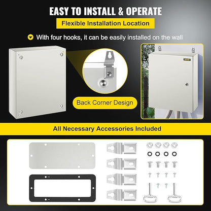 VEVOR NEMA Steel Enclosure, 20 x 16 x 6'' NEMA 4X Steel Electrical Box, IP66 Waterproof & Dustproof, Outdoor/Indoor Electrical Junction Box, with Mounting Plate