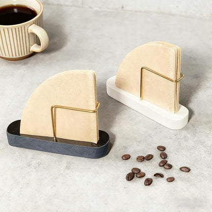 Coffee Filter Holder, Marble & Brass Cone Coffee Filters Holder Organizer Station, Stand Accessories for V60 Filters Size #01, #02 & #04, Thick and Anti-slip (Black)