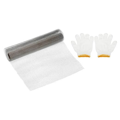 PATIKIL 40" L x 10" W Woven Wire Mesh, 10 Mesh 304 Stainless Steel Air Vent Filter Screen with Gloves for Window Security Vent Cover Filtration Animals Fence