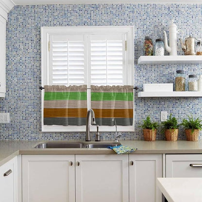 Farm Gray Green Brown Wood Grain Window Valance Curtains, Rustic Wooden Plank Light Filtering Kitchen Valance with 3-inch Rod Pocket for Living Room Bathroom Bedroom,2 Panel,27.5x36In