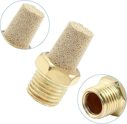 10 Pack 1/4" Male Thread Pneumatic Brass Exhaust Muffler Filter Air Pneumatic Mufflers Air Line Fitting Hex Sintered Silencer