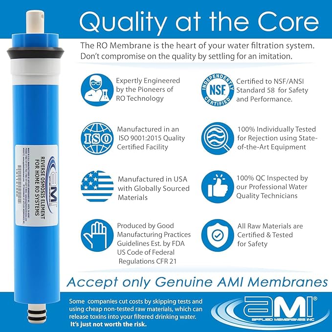 APPLIED MEMBRANES INC. 12 GPD Reverse Osmosis Membrane | RO Membrane Water Filter Replacement for Reverse Osmosis Water Filtration System | 1.5” x 12” Universal Compatibility | Made in USA