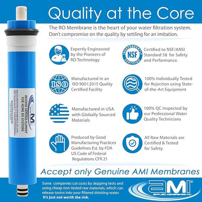 APPLIED MEMBRANES INC. 12 GPD Reverse Osmosis Membrane | RO Membrane Water Filter Replacement for Reverse Osmosis Water Filtration System | 1.5” x 12” Universal Compatibility | Made in USA