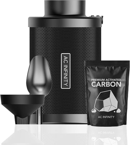 AC Infinity Refillable Carbon Filter Kit 4” with Additional Refill, Odor Removal Air Scrubber For 4" Inline Fan and Ducting, Reusable Charcoal Filter for Grow Tent Grow Room Hydroponics